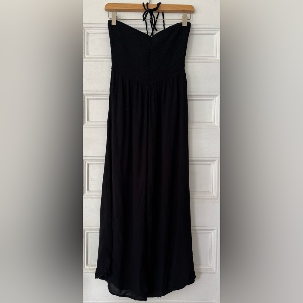 Aerie | Smocked Strapless/Halter Wide Leg Jumpsuit in Black | Size Small